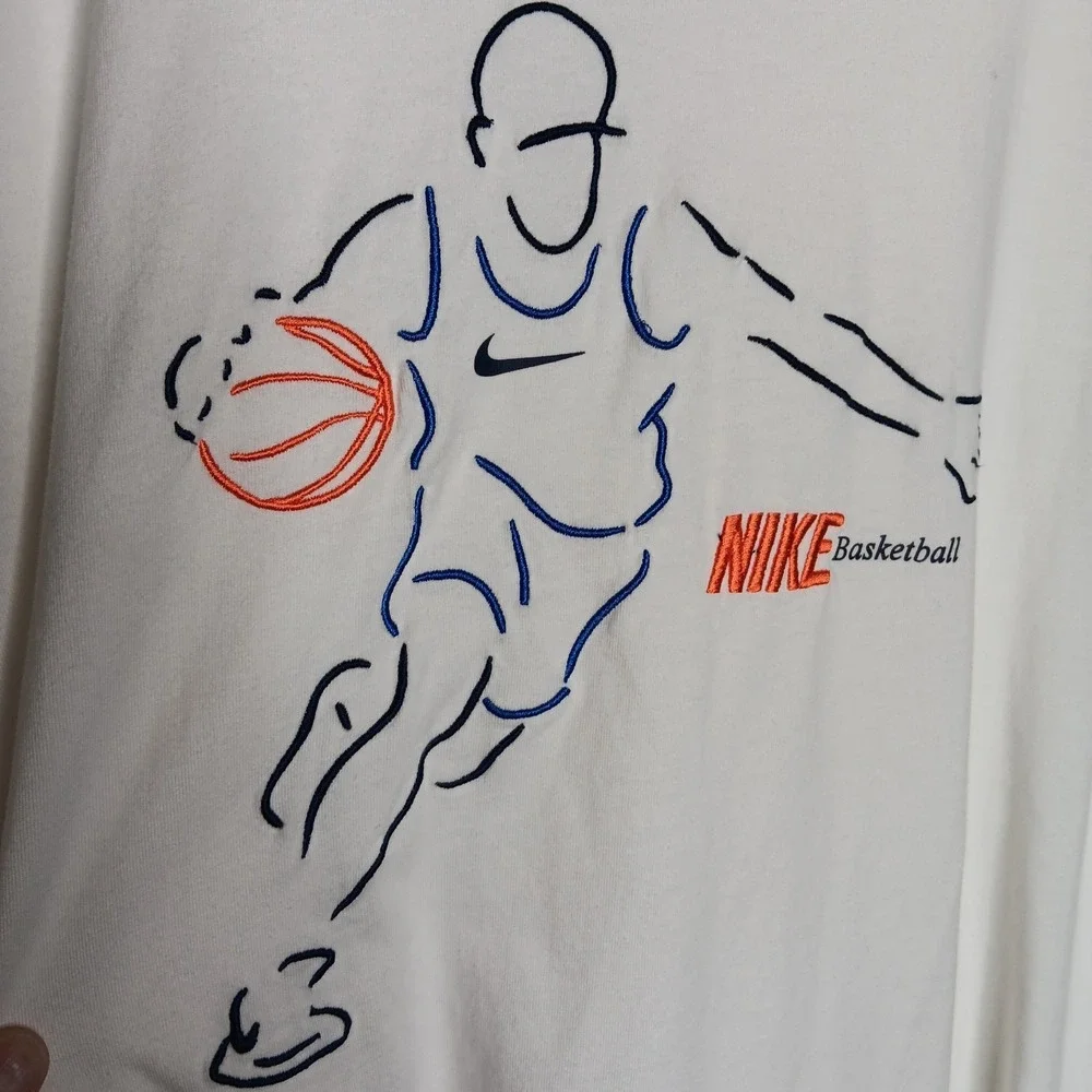 Nike Tee Shirt Mens Size L White Basketball 90s Retro Embroidered Logo Loose Fit